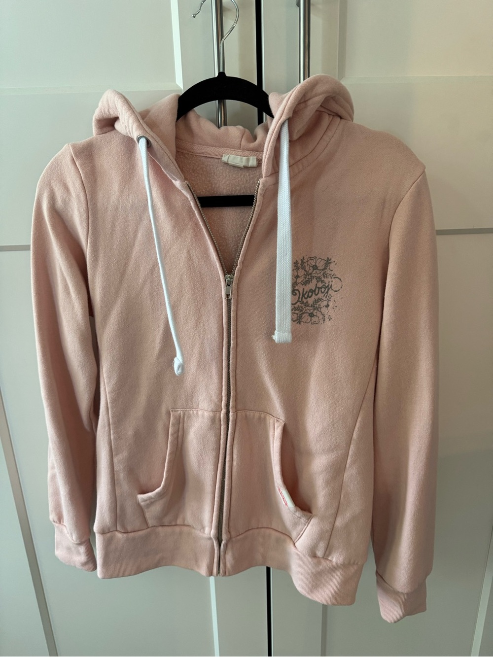 Reflex Light Pink Zip Hoodie with White Drawstrings